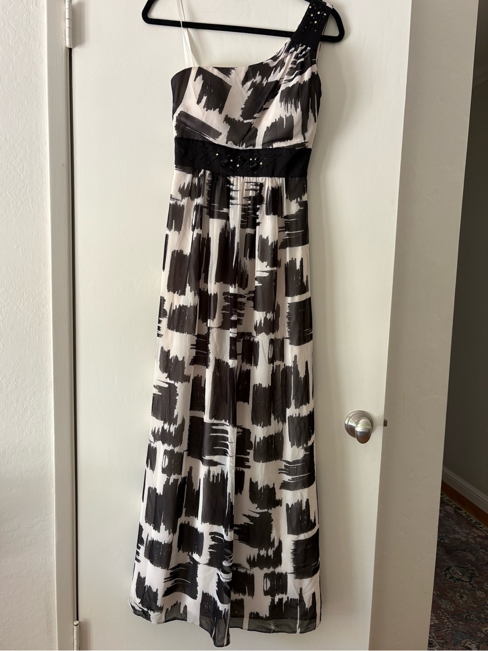 Max & Cleo Black and White One-Shoulder Maxi Dress